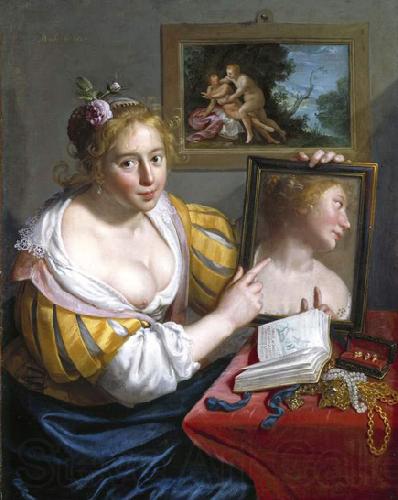 Paulus Moreelse Girl with a Mirror, an Allegory of Profane Love Norge oil painting art
